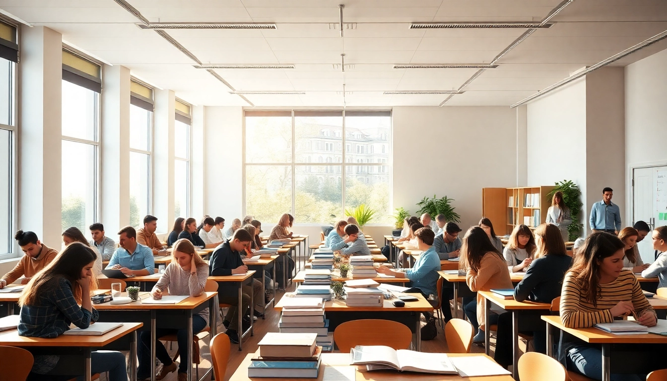 Students engaging in collaborative learning while studying Avrupa'da Üniversite Okumak in a bright, modern classroom.