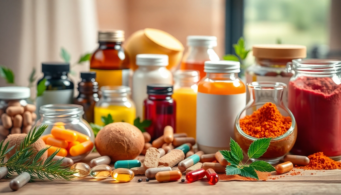 Showcase different dietary supplements in vibrant colors on a wooden table for a health-focused presentation.