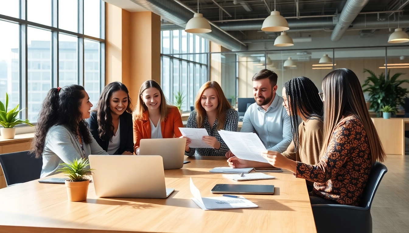 Collaborative team discussing outsourcing strategies in a modern office setting.