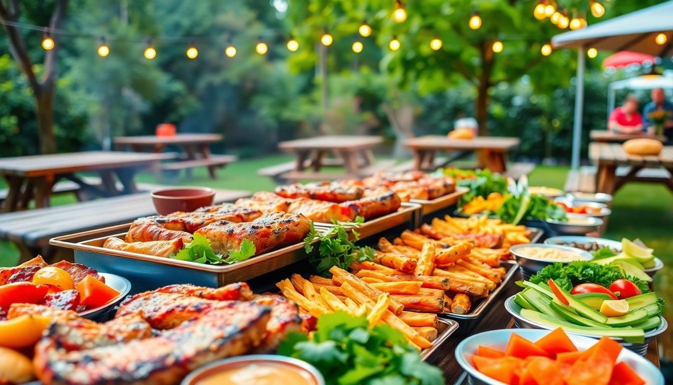 Delicious Caterer für Grillbuffet und BBQ in Berlin showcasing an enticing outdoor buffet with grilled delicacies.