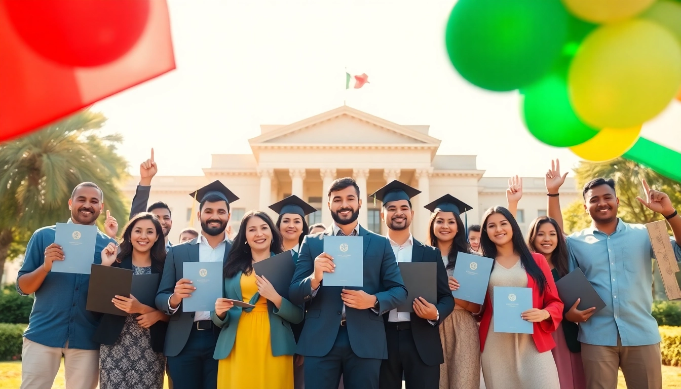 Celebrate your ciudadania with a diverse group proudly displaying their achievements.