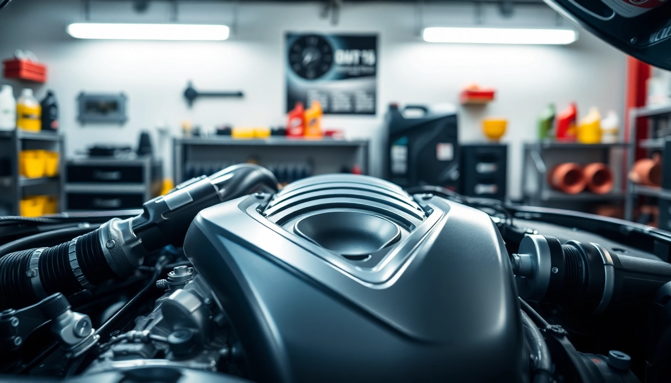 Showcasing a professional car engine highlighting 0w-20 full synthetic motor oil components in a bright garage.