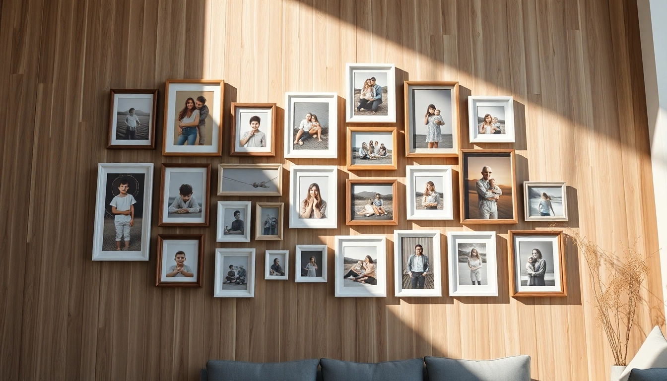 Showcase of modern design picture frames elegantly displaying artwork on a minimalist wall.