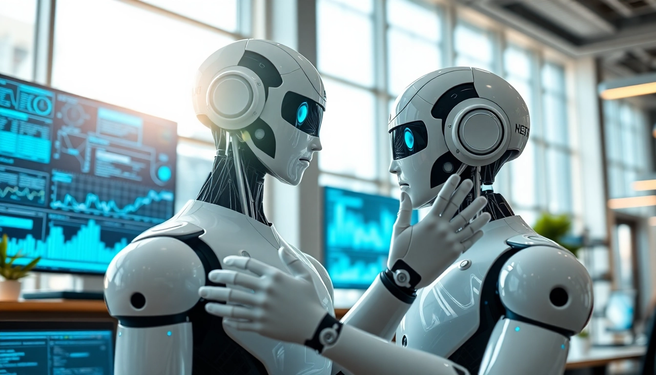 Engaging robot analyzing data in an office, showcasing applied ai in action