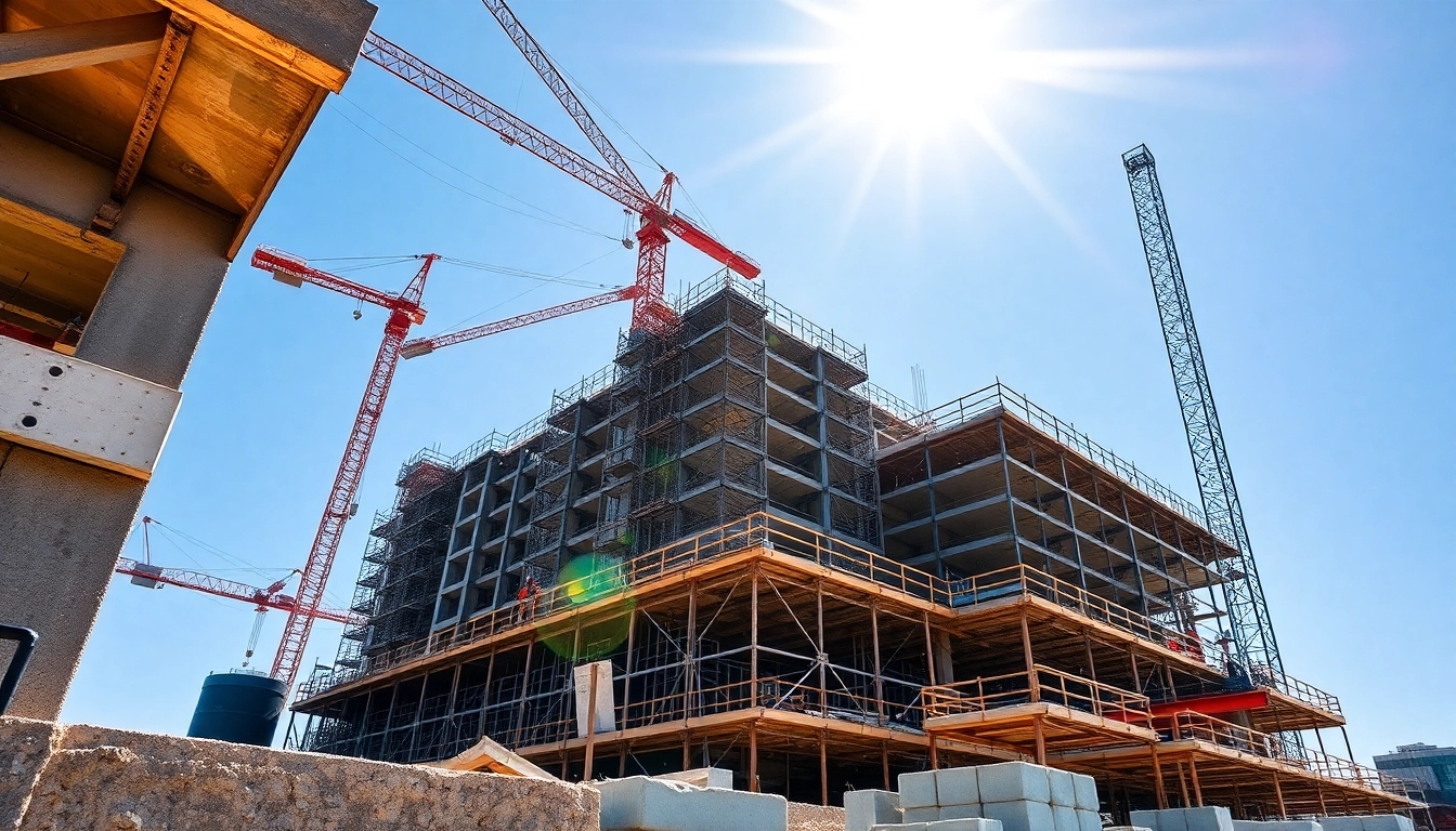 Elevate building construction site showcasing modern structures and construction efforts.