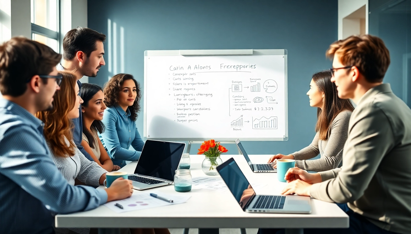 Les étapes pour enregistrer une société au Luxembourg discutées par des entrepreneurs dans un bureau moderne.
