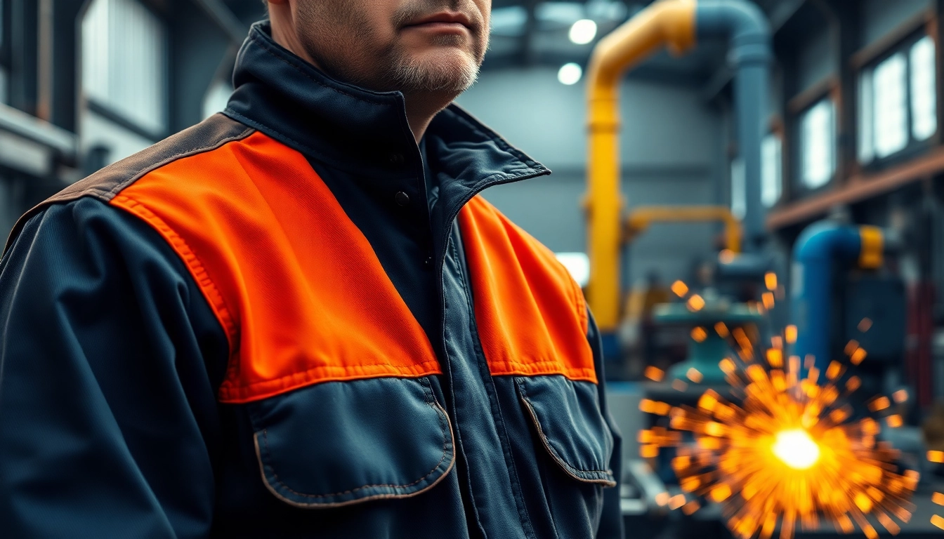 Welder demonstrating safety and durability in a flame-resistant welding jacket during industrial work.