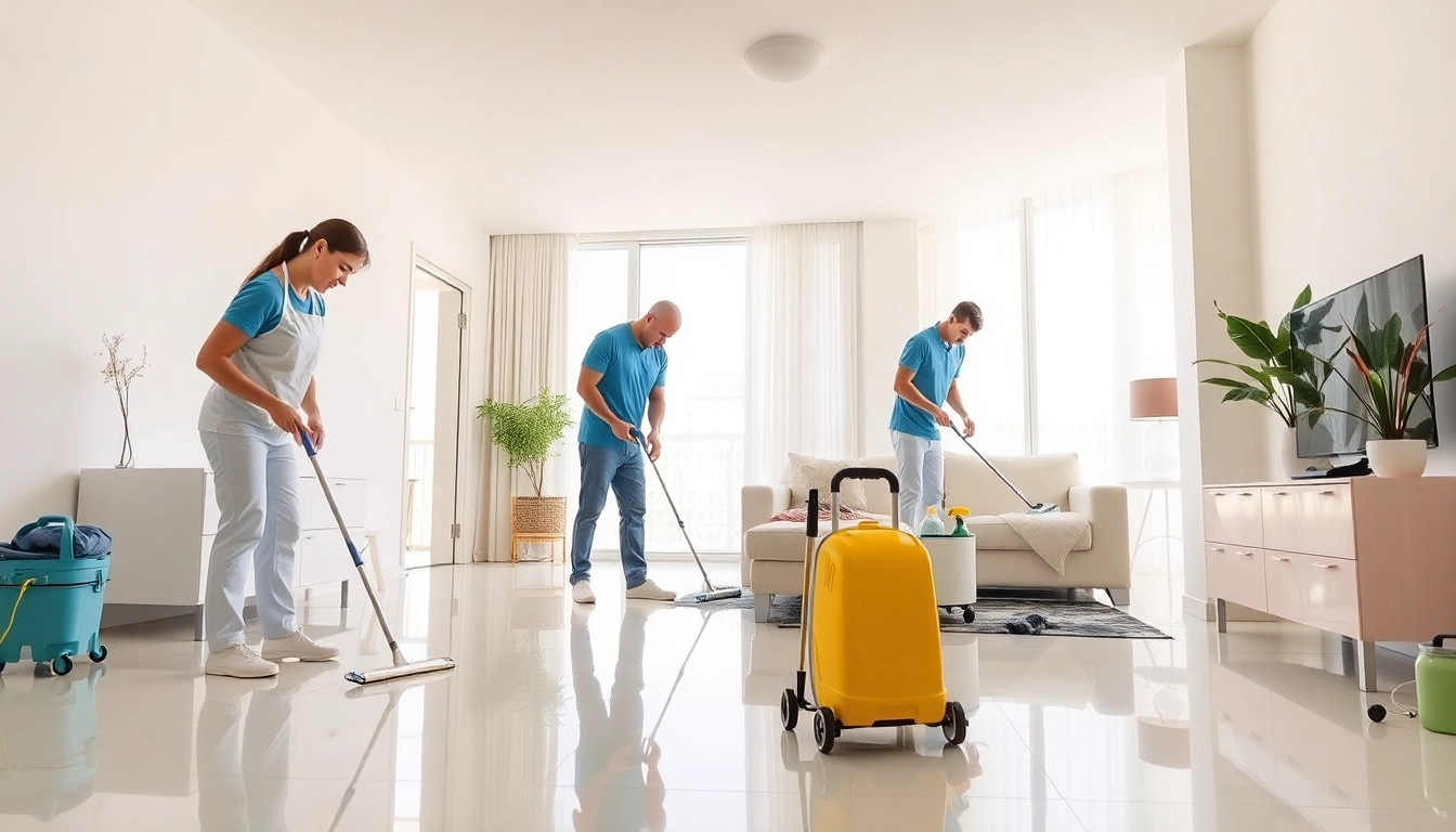 Bond cleaning Logan services featuring a professional team cleaning an apartment for a move-out.