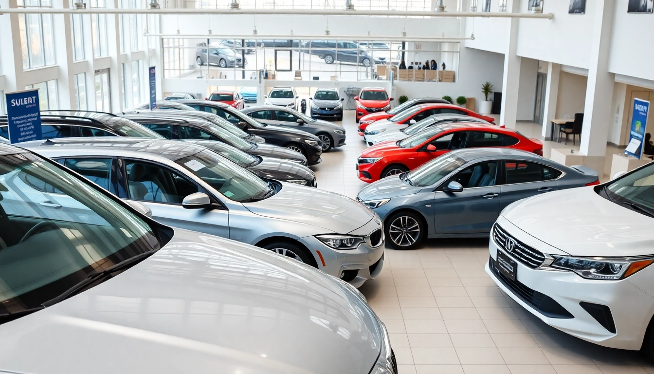 Find Used Vehicles displayed in a professional showroom setting, showcasing a variety of cars.