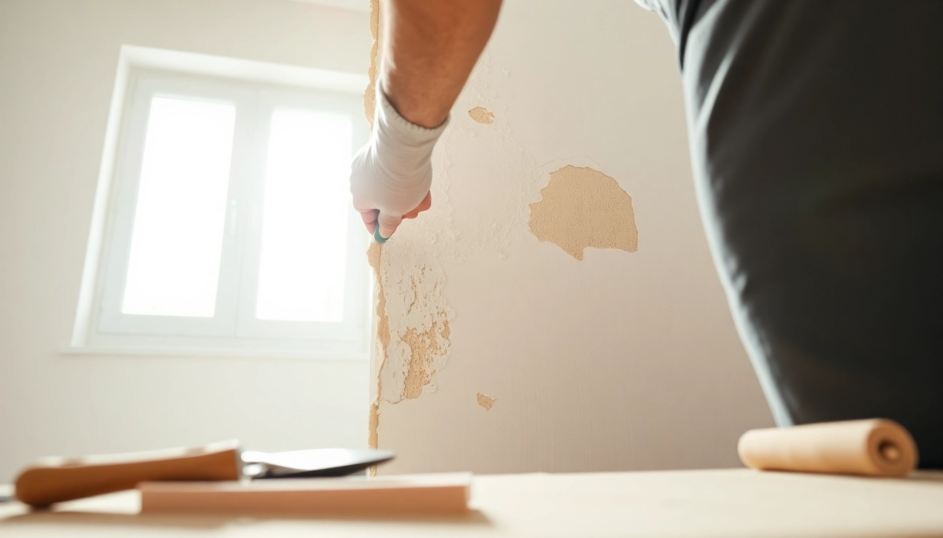 Repairing drywall in Madison WI by a skilled technician with joint compound tools.