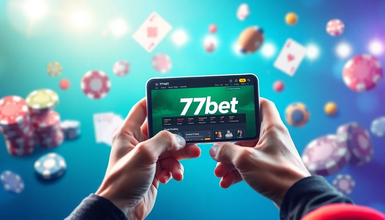 Experience seamless betting on 77bet with a modern smartphone interface and engaging gaming elements.