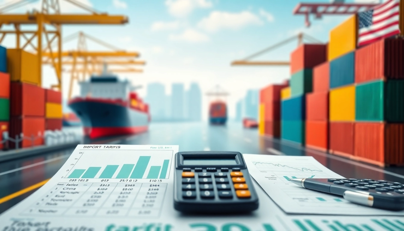 Analyze import tariffs on China, featuring key data points and trade visuals in a professional infographic.