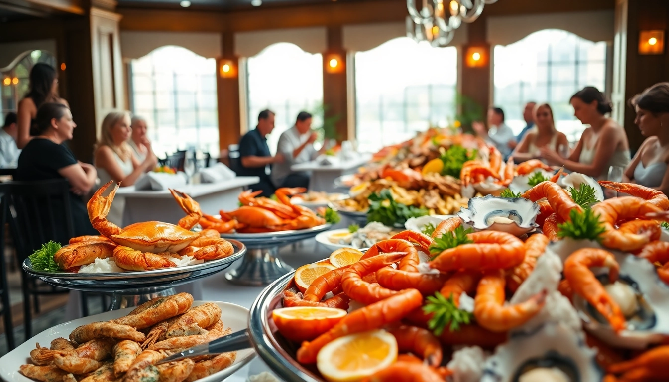 Seafood buffets near me showcasing an inviting variety of fresh seafood dishes in a decorated setting.