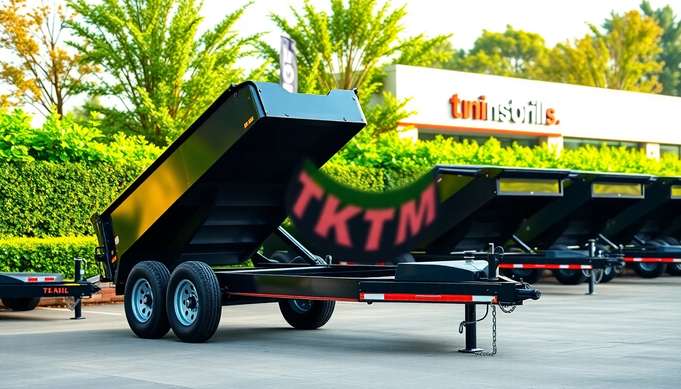 View a dump trailer for sale near me, showcasing its robust design and features at a dealership.