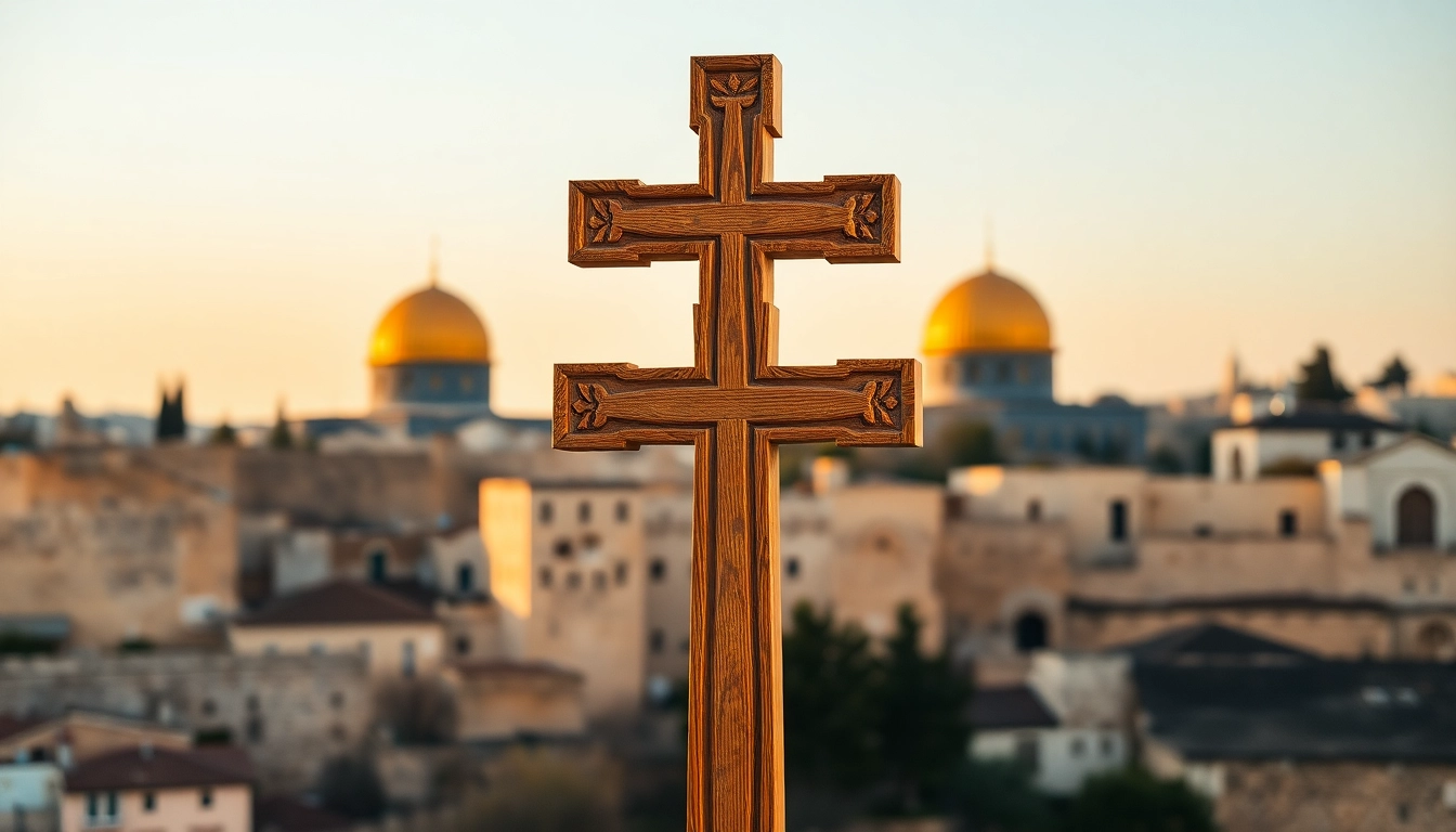 Admiring Jerusalem crosses, an intricately carved olive wood symbol showcases its sacred beauty.