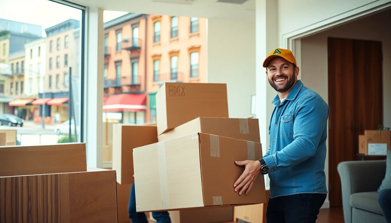Bronx movers efficiently relocating furniture in a vibrant urban apartment setting