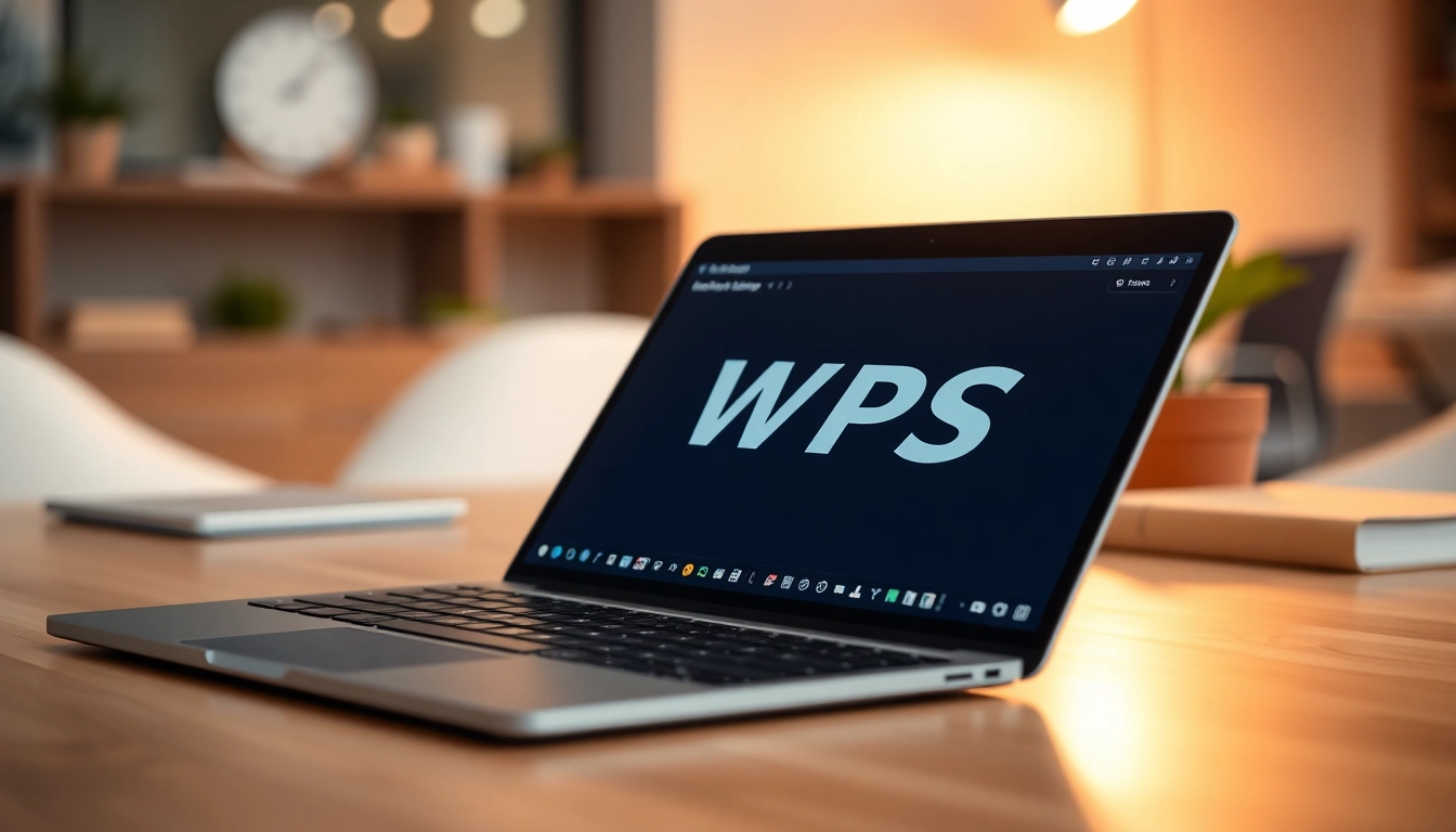 Engaging WPS software interface displayed on a modern laptop in a productive workspace.