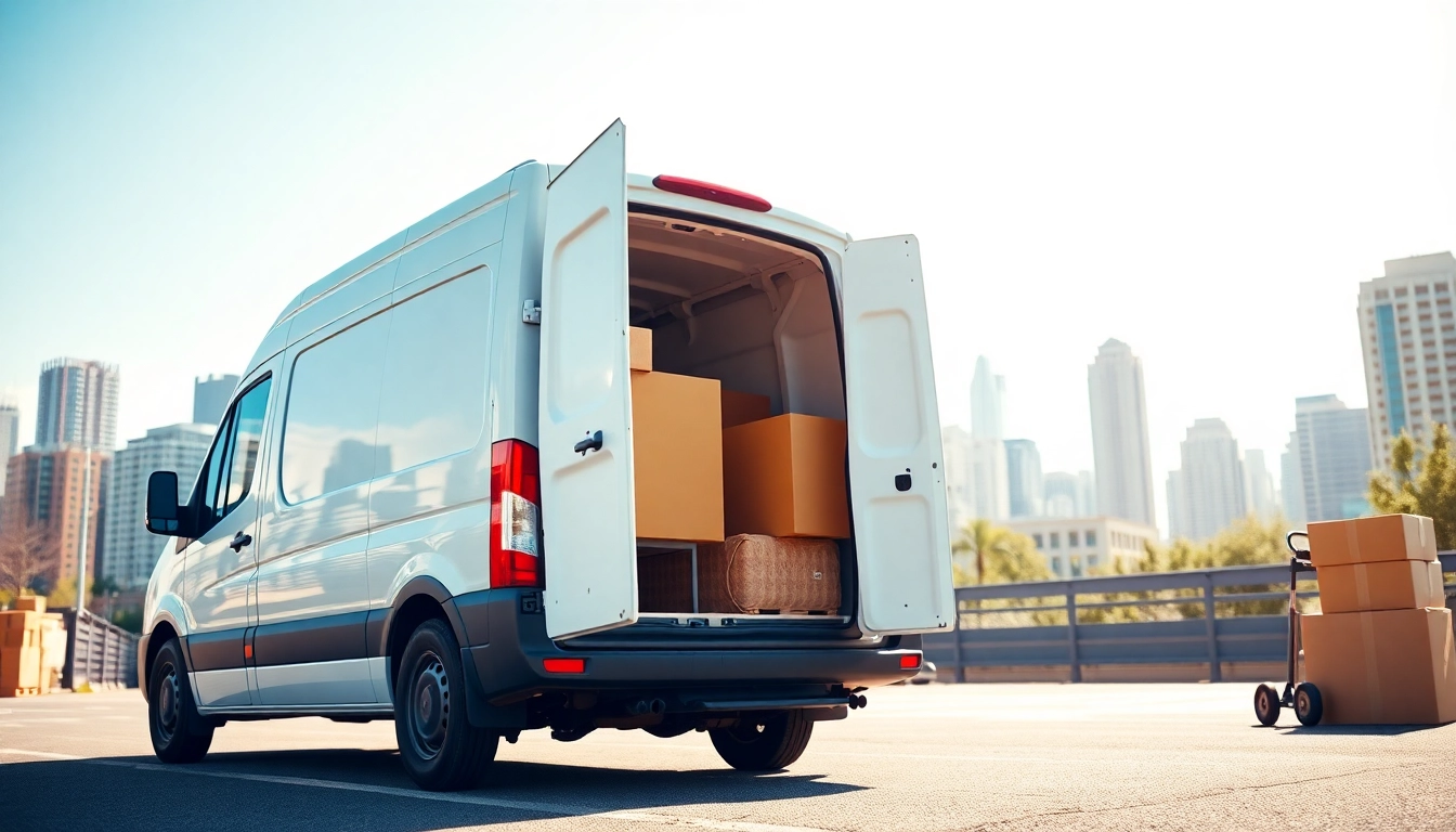 Efficient man and van moving service handling furniture and boxes in an urban area.