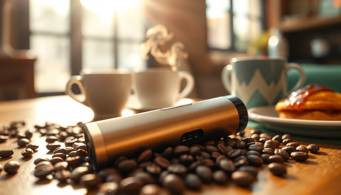 Experience the smooth flavors of caffeine vape in a cozy café setting.