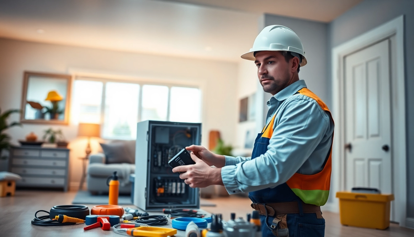 Skilled Electrical Contractor Clearwater inspecting service panel with professional tools.
