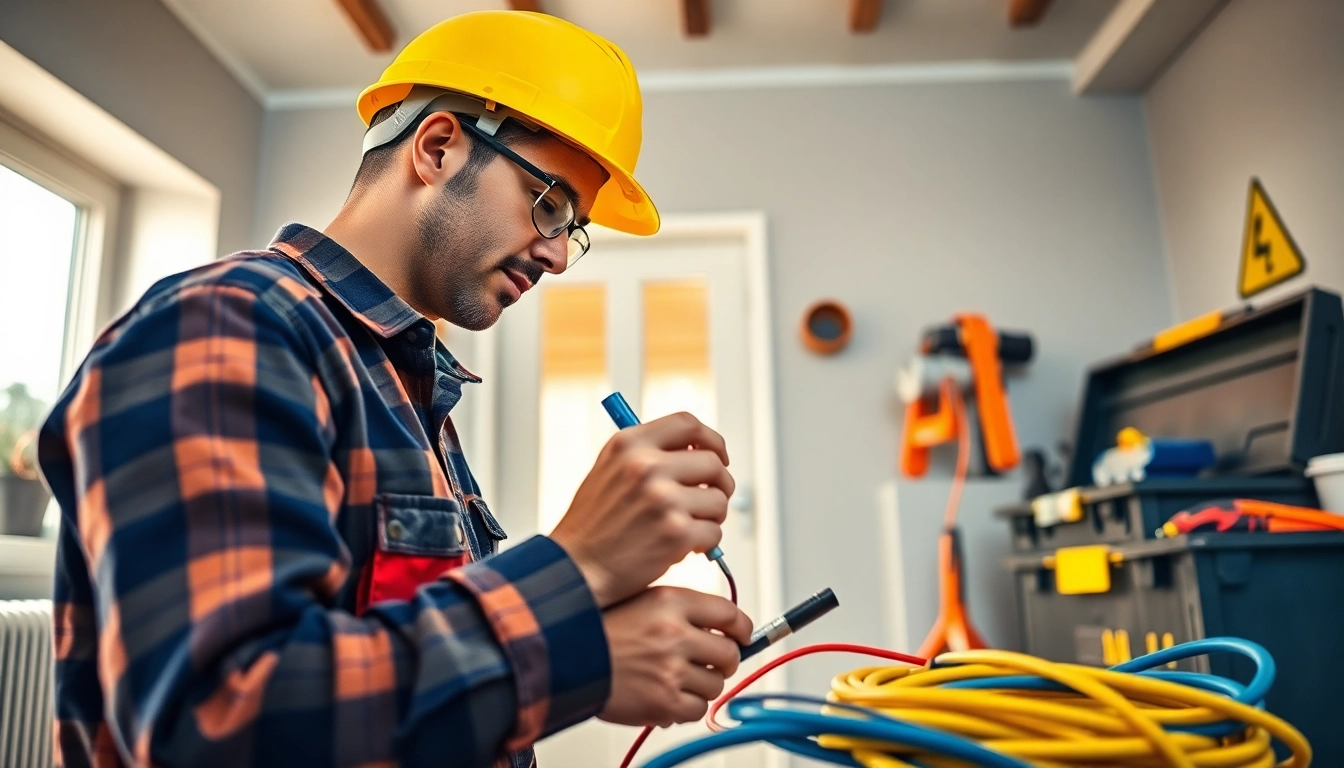 Electrical Contractor expertly installing wiring in a modern home environment, showcasing safety and professionalism.