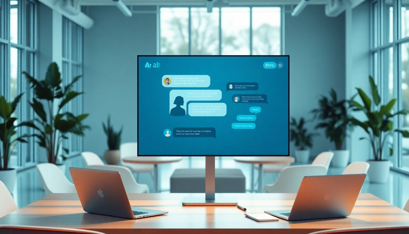 Engaging AI chatbot for website actively assisting users in a modern office environment.