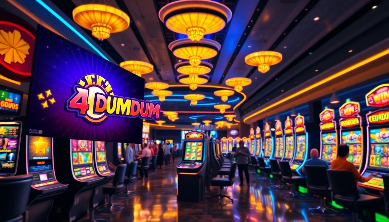 Menangkan Dumdum 4D slot yang menggembirakan dengan suasana kasino yang ramai.
