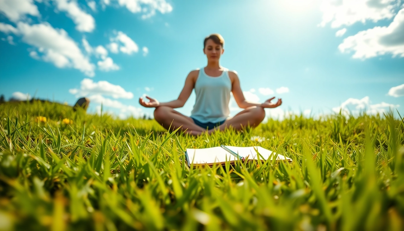Person practicing relaxation techniques for dealing with anxiety in a serene outdoor setting.