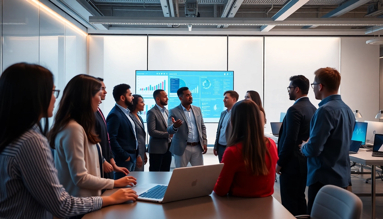 Engaging team in a modern office discussing managed it service solutions collaboratively.