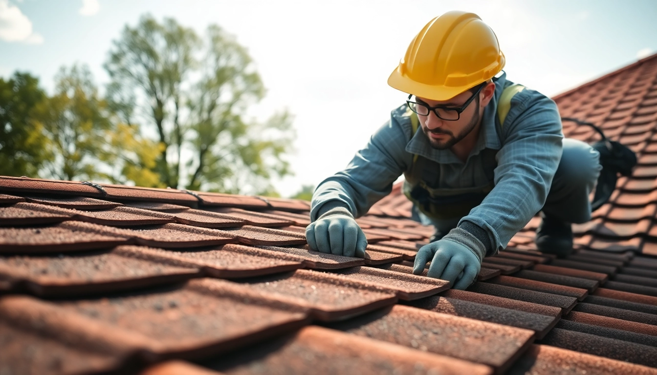 An expert dakdekker Otterlo expertly installing a roof in a scenic outdoor setting.