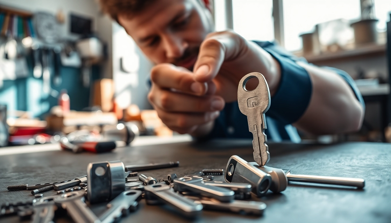 Crafting a precise Van Key replacement in a locksmith workshop with detailed tools.