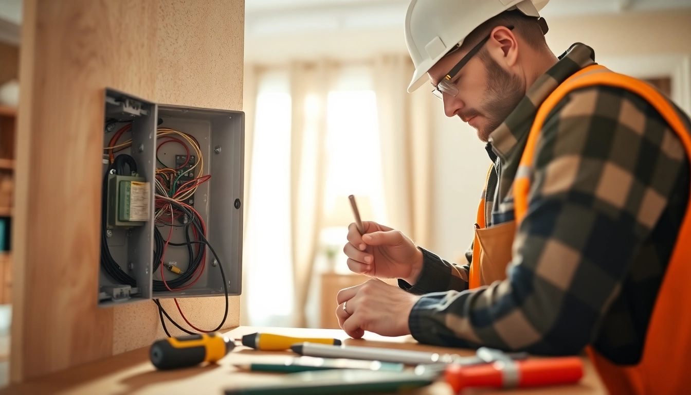 Providing reliable Electrical Service, a technician works on an installation panel.