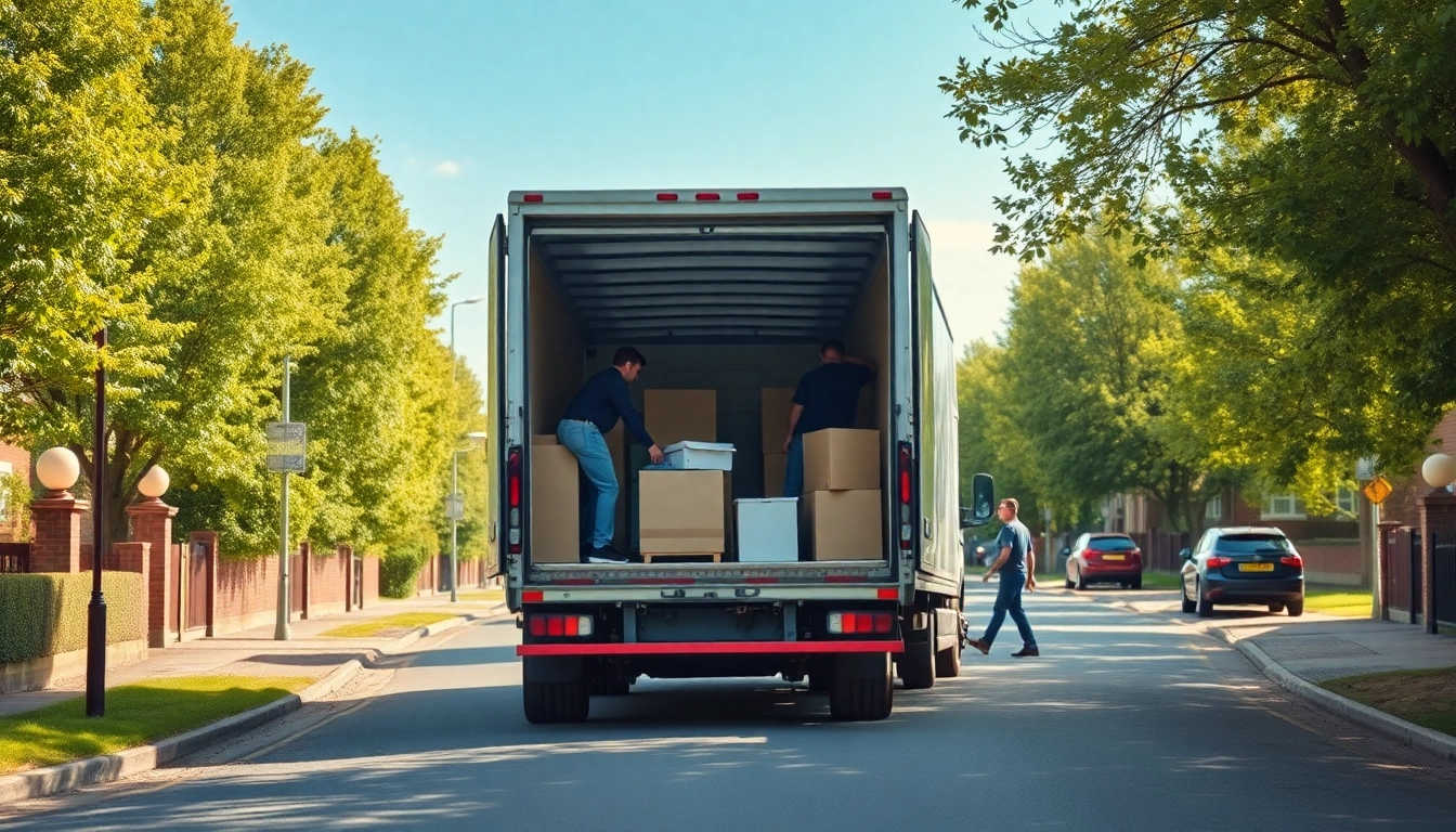 Moving truck at a residential relocation, showcasing removal companies in east london in action.