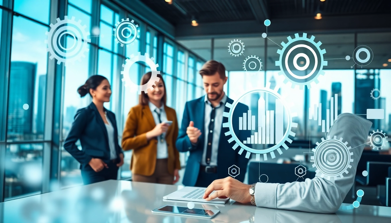 B2B buyer collaborating on digital analytics in a modern office setting.