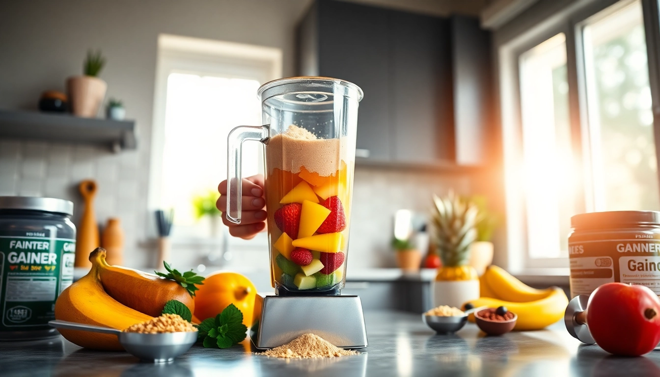 Mix gainer powder with fresh ingredients for a nutritious smoothie.