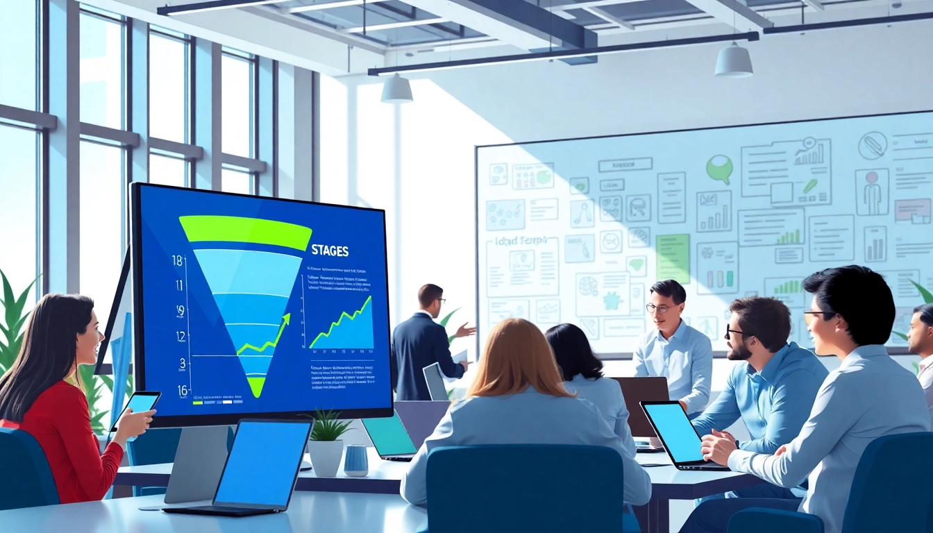 Engaging entrepreneurs strategizing Funnelology techniques in a modern office environment.