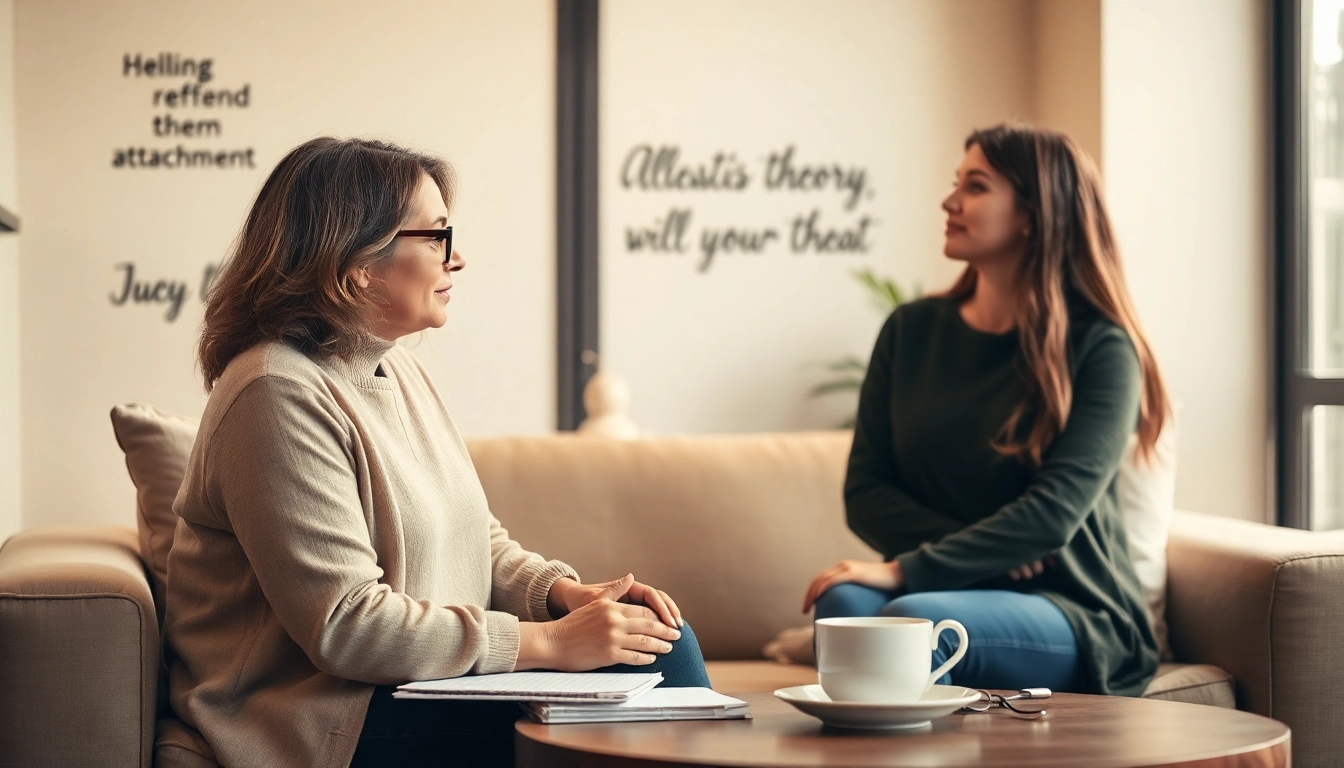 An attachment theory coach facilitating a session with a client, highlighting support and connection.