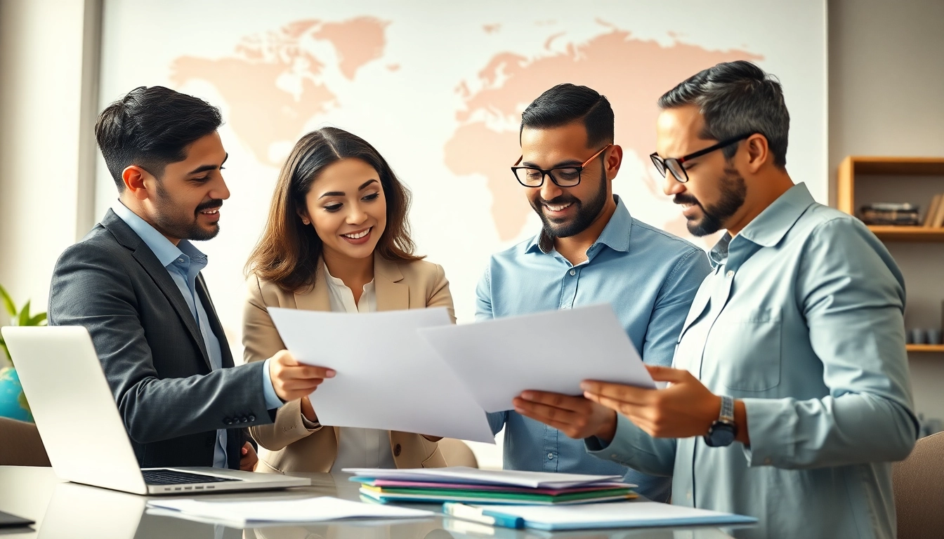 Import agents collaborating in a modern office, enhancing global trade efficiency.