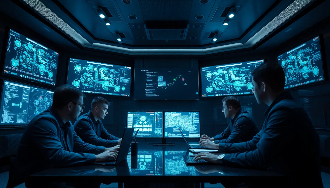 CIRT team collaborates in a high-tech environment, strategizing against cybersecurity threats.