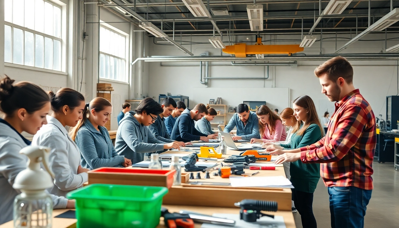 Students actively learning at an abc trade school, showcasing hands-on training and diverse participation.