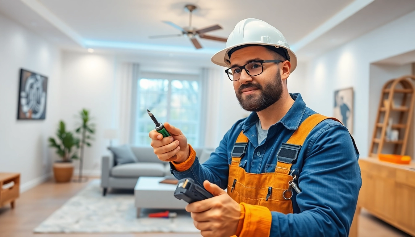 Electrician providing expert Electrical Service installation with professional tools in a modern home.