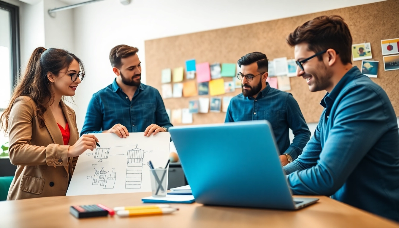 Webdesign Zug kreatives Team bei der Zusammenarbeit im modernen Büro
