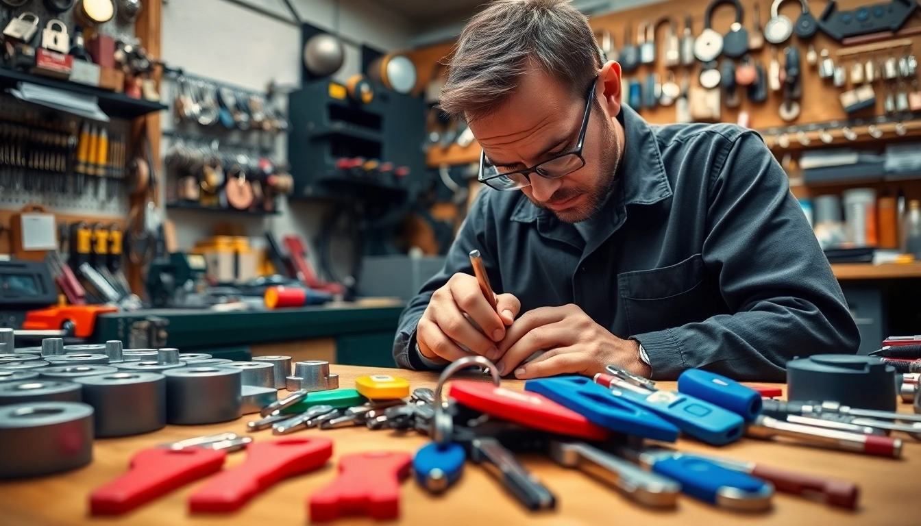 Crafting Truck Keys in a professional locksmith's workshop with vibrant key molds.