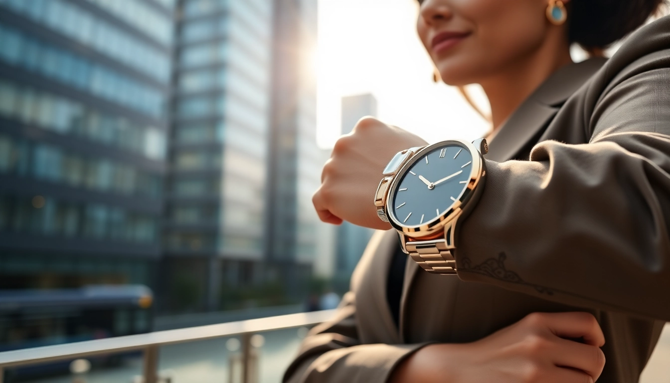 Elegante Damen Armbanduhren, die stilvoll am Handgelenk einer Frau sitzen.