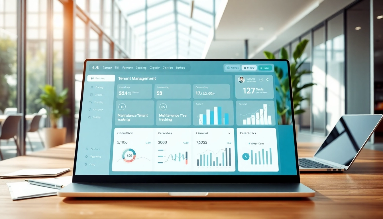 Engaging property management AI interface highlighting user-centric features in a modern office.