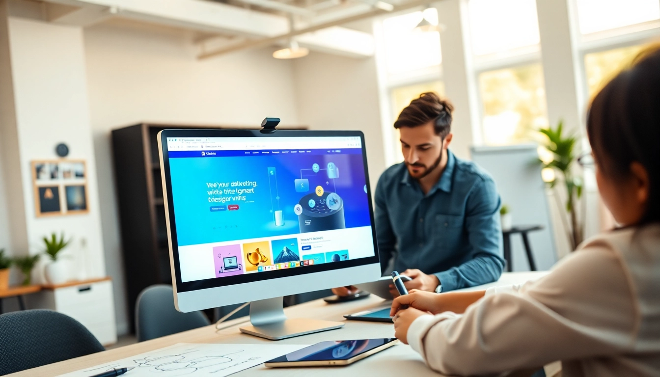 Enhance your website design with professional tools showcased in a bright office space.