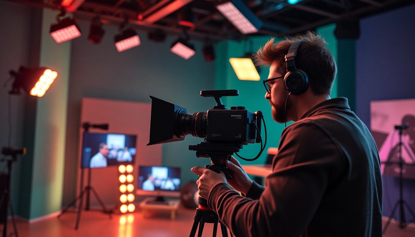 Engaging shot of 영상프로덕션 in a vibrant studio, highlighting creativity and modern filming equipment.