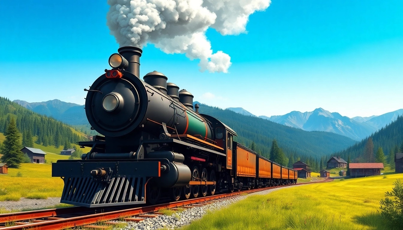 Download the railroad tycoon free download featuring an intricate illustration of a vintage steam locomotive.