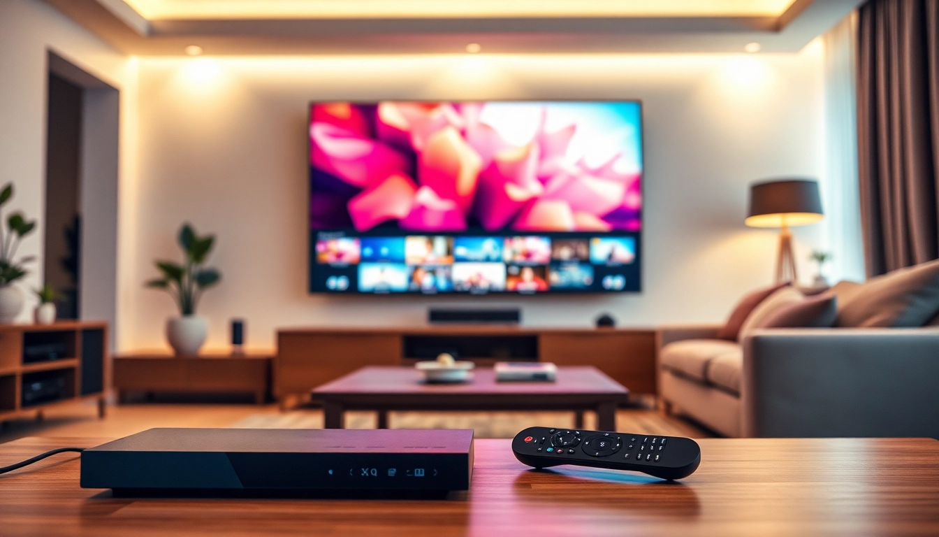 Comprar IPTV en un ambiente moderno y acogedor con un televisor y dispositivo de streaming.