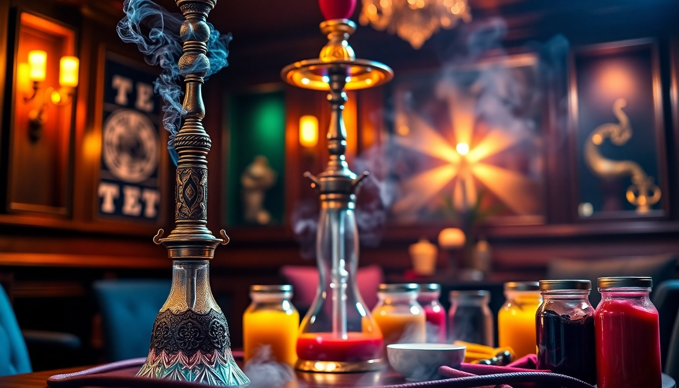 Experience the flavor for hookah with a vibrant setup featuring diverse shisha flavors.